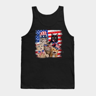 Cat 4th Of July Freedom American Flag Sunglasses Tank Top